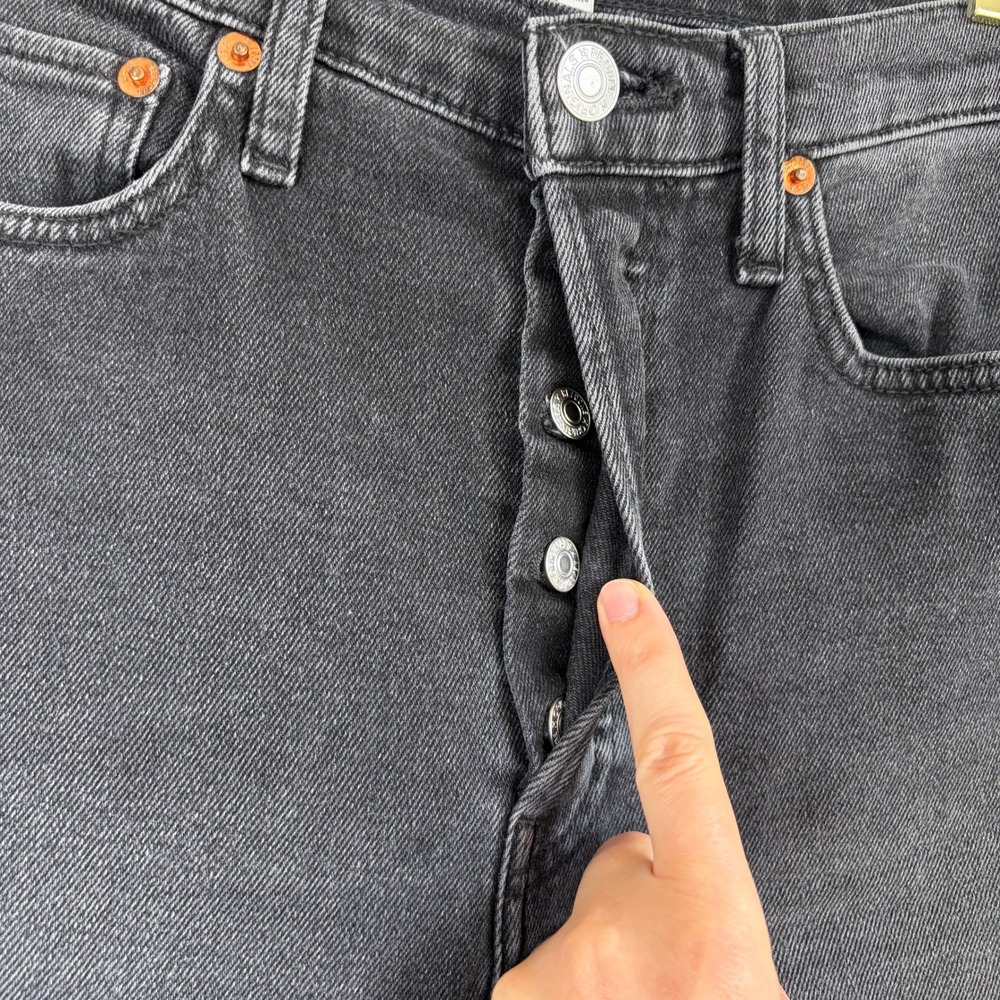 RE/DONE Comfort Stretch High Rise Stove Pipe Jeans Faded Black Raw Hem Size 27 - Picture 7 of 10